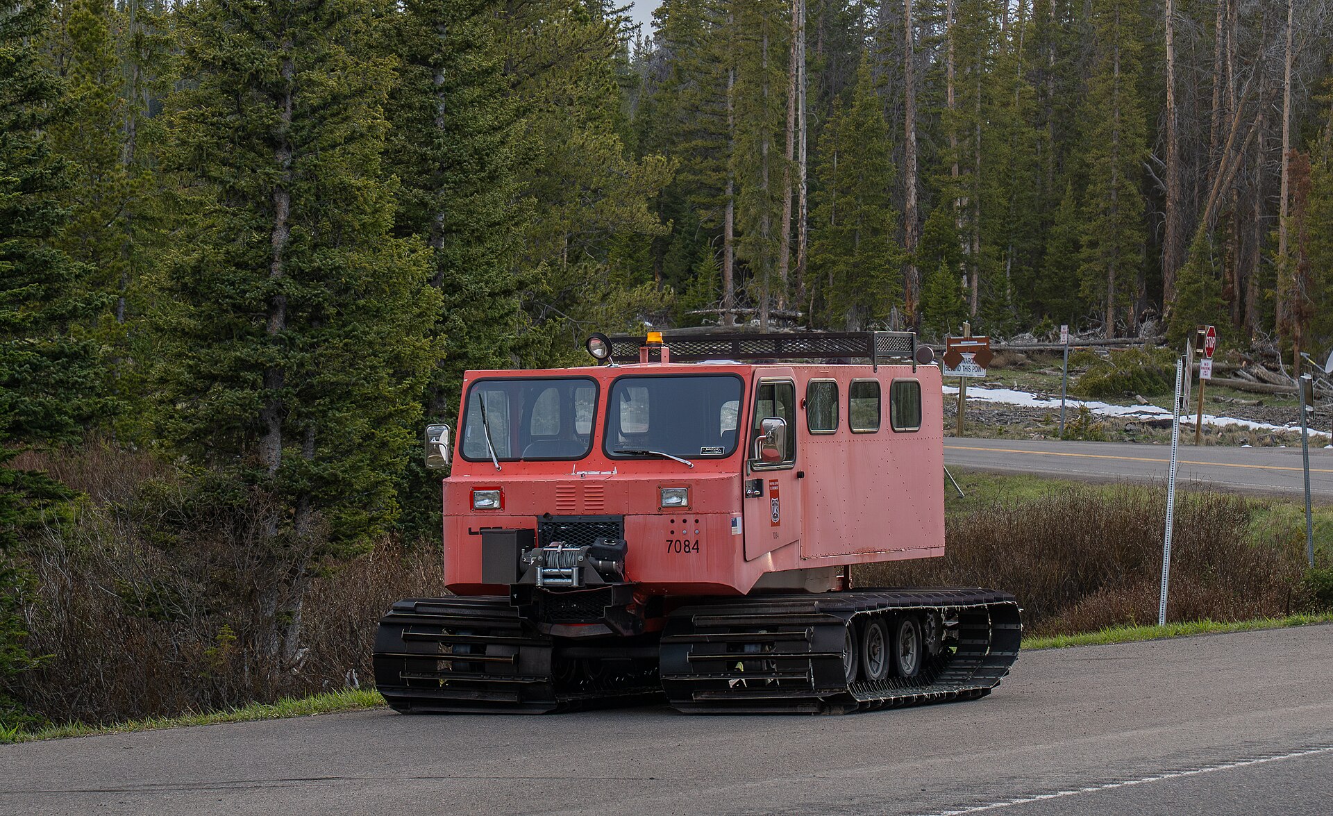 Snowcat Tracked Vehicle in Snowy Range Mountains, Wyoming (55296974929)
