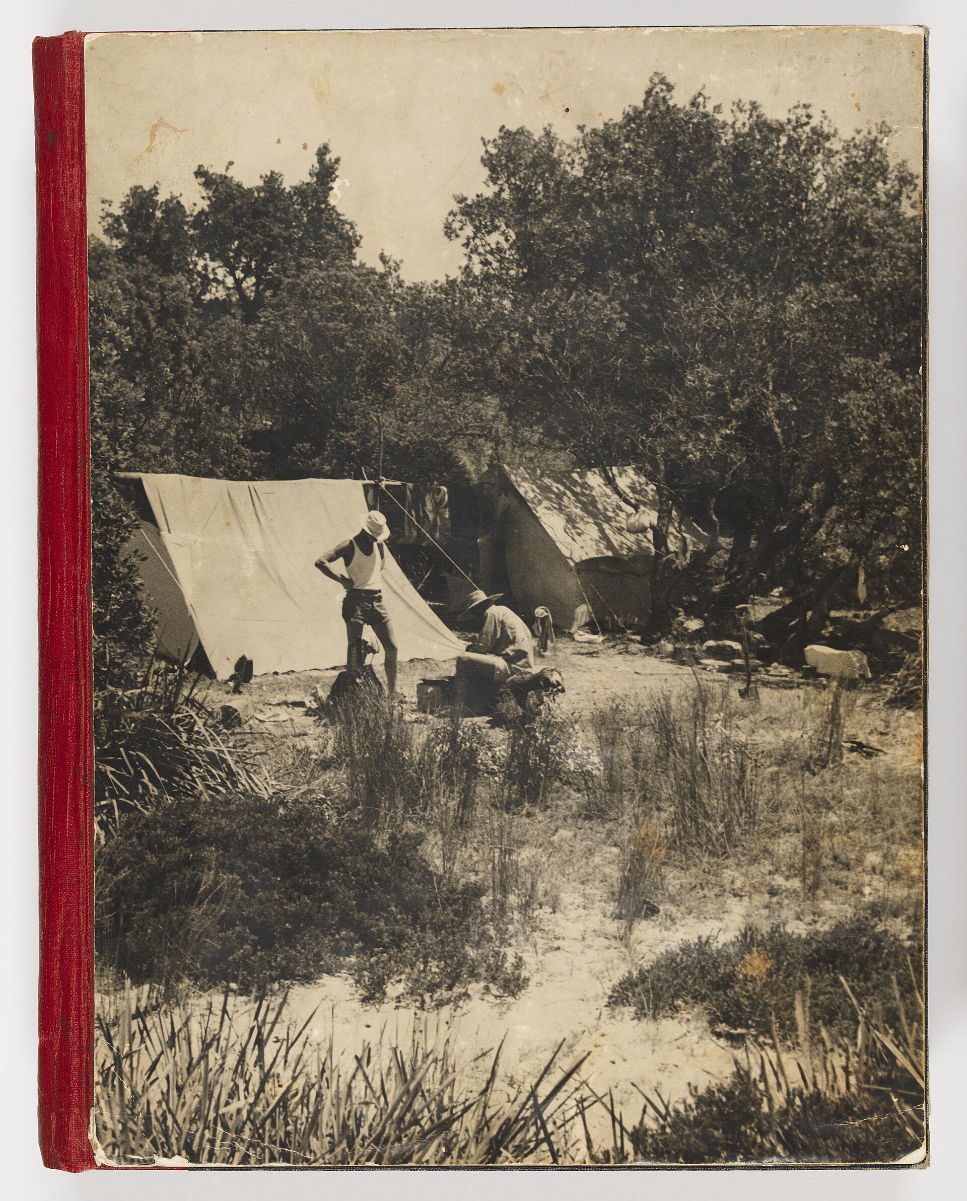 Camping scene (front cover of album) from Camping trips on Culburra Beach by Max Dupain and Olive Cotton (12825200833) (2)